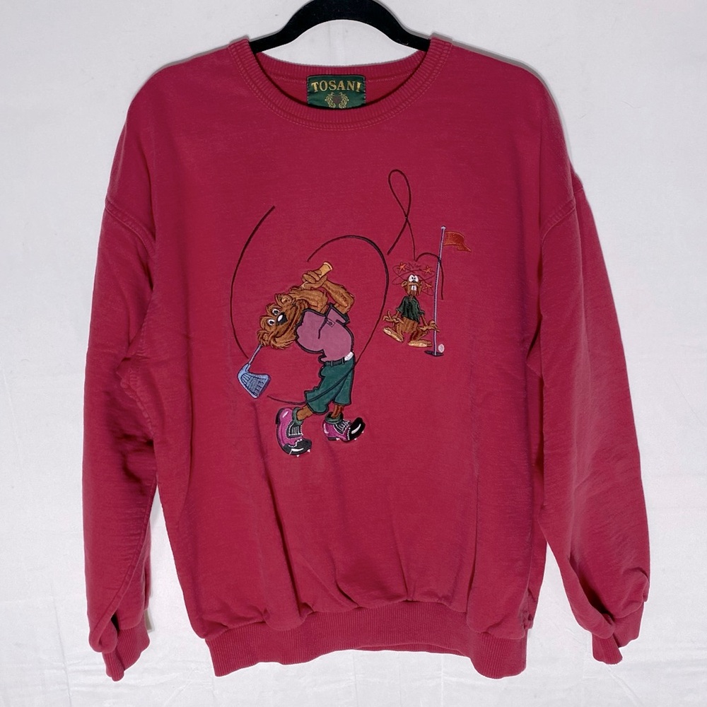 Vintage Tonsani Red Embroidered Golfing Bears Crew Neck Sweatshirt M Dadcore
